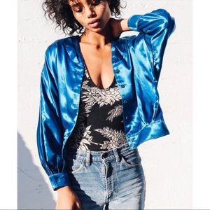 Novella Royale blue satin bomber jacket